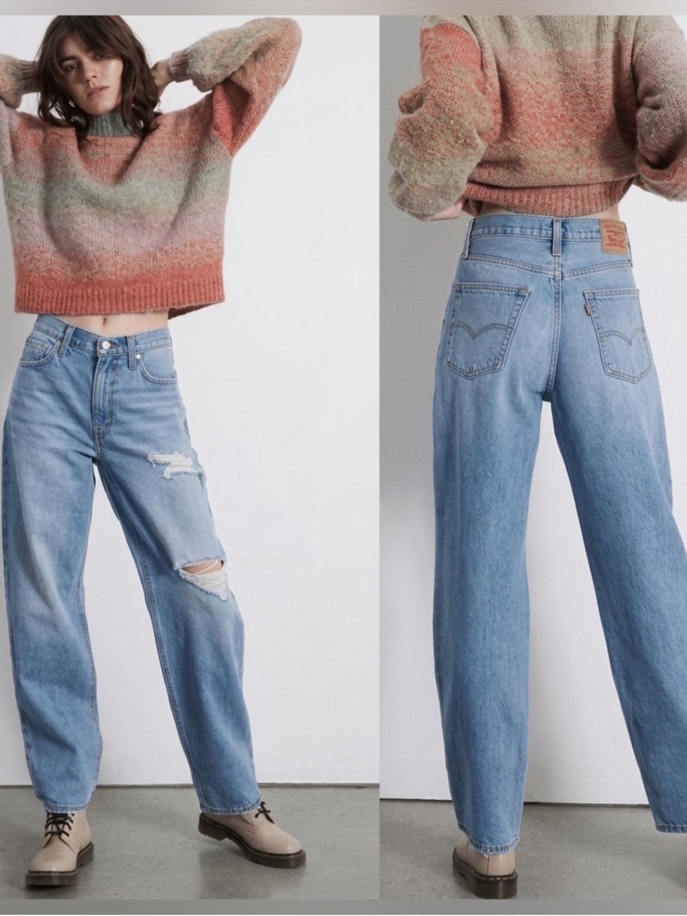 Levis 94 Baggy Jeans Size 28 Light Wash Distressed High Rise Straight Leg 90s